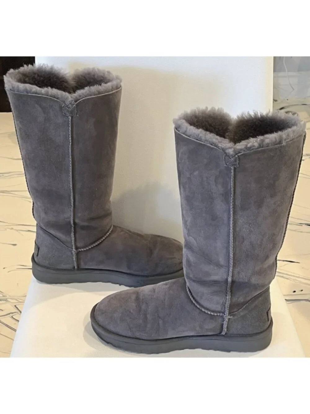 UGG Classic Gray Bailey 3 Button Triplet II Suede Winter Tall Boots